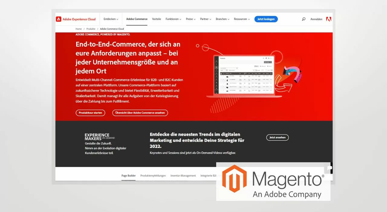 Ein Screenshot des Magento-Shopsystems.