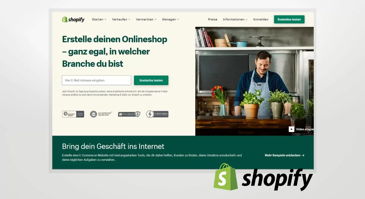 Ein Screenshot des Shopify-Shopsystems.