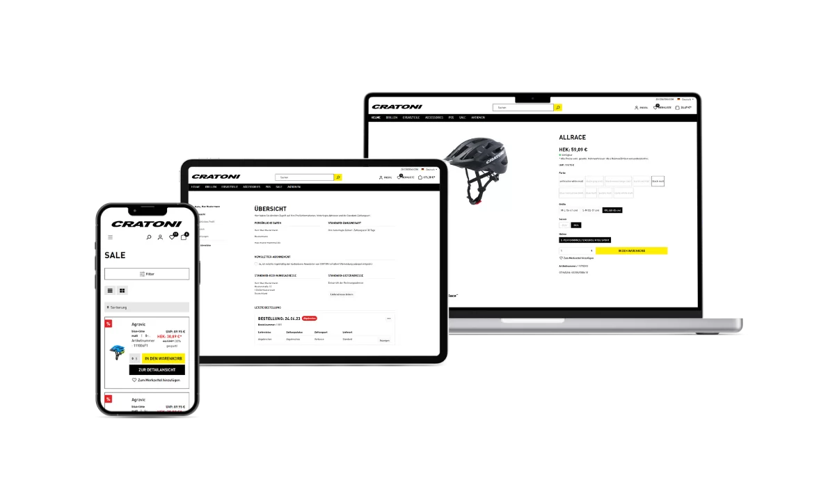 Online-Shop von Cratoni abgebildet auf dem Desktop, Tablet und Smartphone
