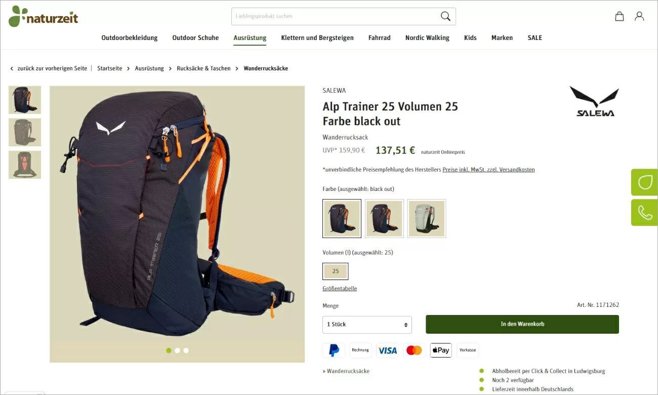 Produktdarstellung eines Rucksacks von Naturzeit