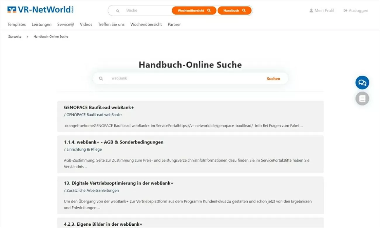 VR NetWorld Handbuch-Online Suche mit einer Suchleiste