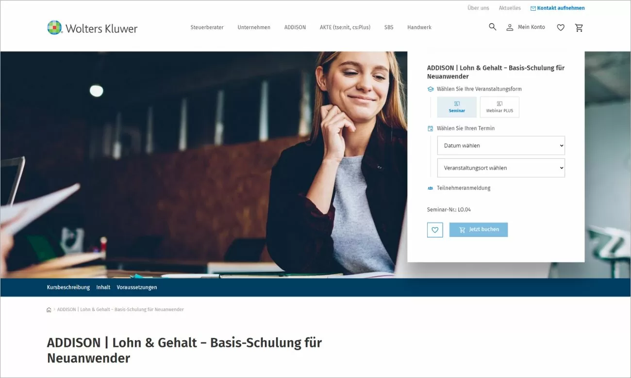 Webinarübersicht auf der Webseite