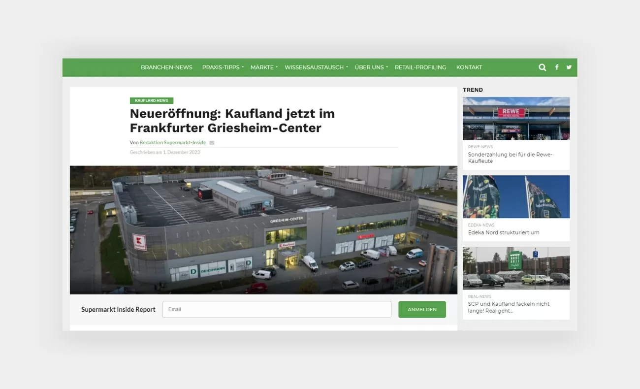 Screenshot der Kaufland-News von Supermarkt Inside