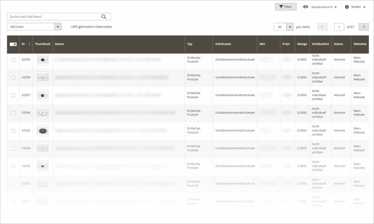 Produktübersicht aus dem Backend in Magento 2 von Schallenkammer