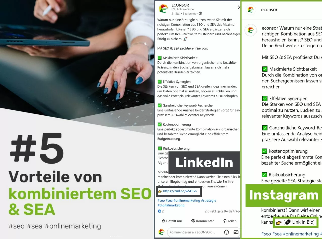 Beispiel für Verlinkung auf Social Media.